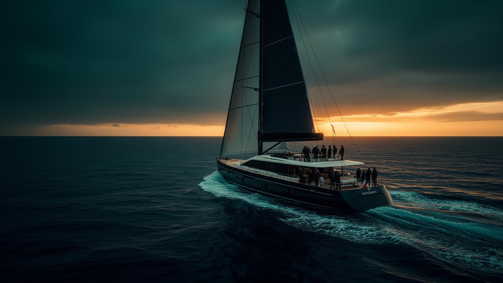Executive sailing yacht at sea